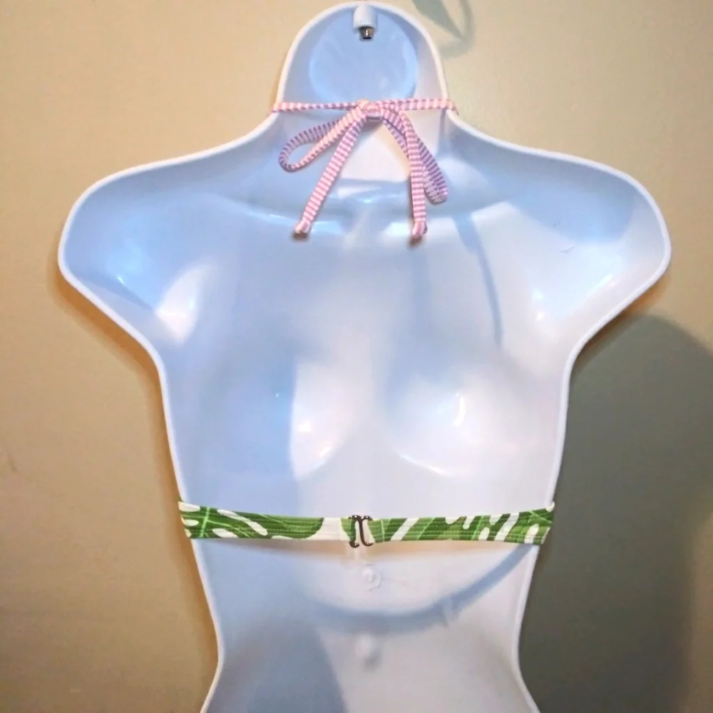 Letarte Maui Hawaii Hot Pink & Green Rose/Palm Print Bikini Top - Picture 3 of 9